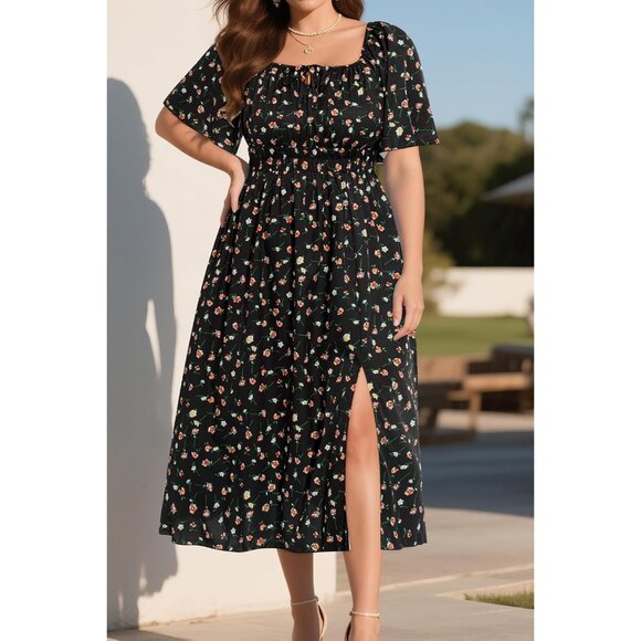 Plus Size Summer Dress Boho Floral Midi Beach Wedding Casual 18 Plus - Picture 3 of 5